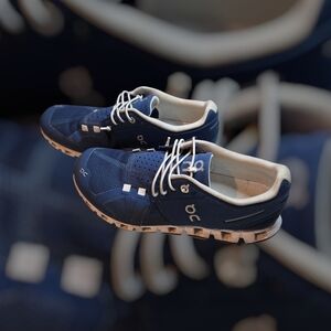 On Running Blue and White Athletic Shoes